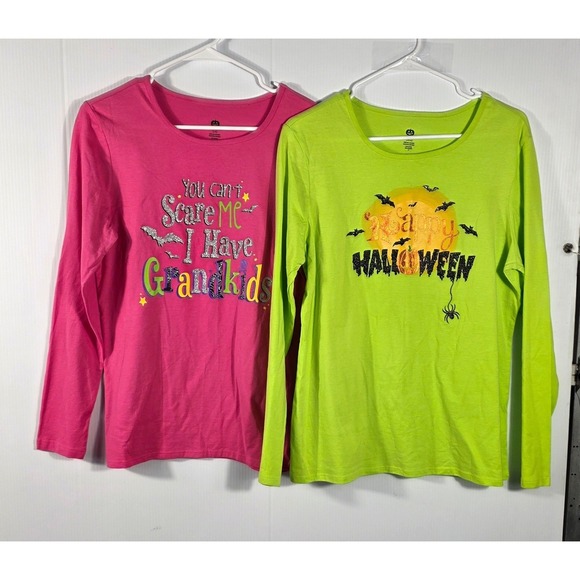 Other - Lot of 2 Girls Halloween Long Sleeve Shirts Grandma Halloween Pumpkin Spider